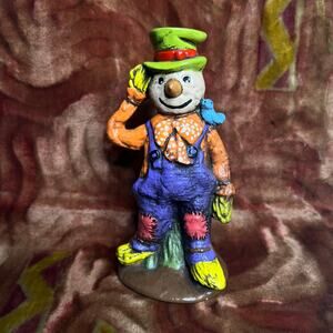 Vintage 80s Hand Painted Ceramic Scarecrow Figurine Autumn Fall Halloween Decor